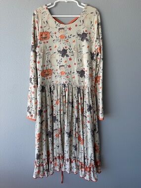 Charlie’s Project cream Halloween print long sleeve bamboo twirl dress sz 12/14Y
